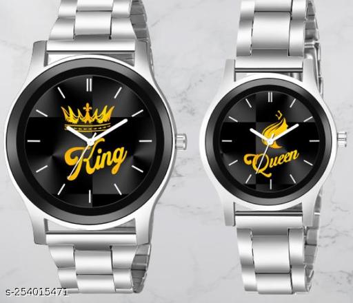 Skylark Black Crystal-King Queen-Chain-Couple Premium Quality Fashion Analog Watch - For Men & Women