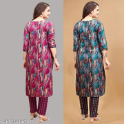 Women's Party wear cotton  kurta pant set (Pack OF 2 )