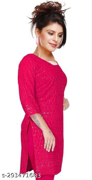 women cotton full Embroidery chikan Kurtis stylised Kurtis, embroider work done on both side front back and on arms also.