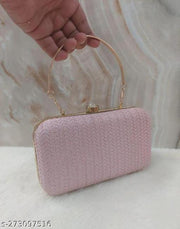 FANCY PARTYWEAR BOX CLUTCH WITH HANDLE SHIMMER SHINING BRIDAL CLUTCH