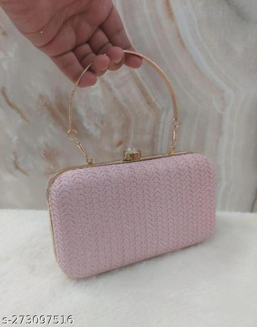 FANCY PARTYWEAR BOX CLUTCH WITH HANDLE SHIMMER SHINING BRIDAL CLUTCH