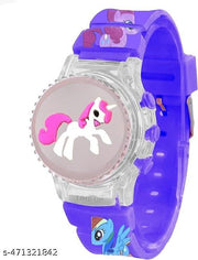 Digital Dial Glowing Light Cartoon Rotating Cap Cartoon Printed Strap Colorful Kids Watch for Girls & Boys