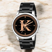Talgo Analog Round Black Dial ALPHABET K Design Stylish Black Silicone Strap Classic Design Fancy Wrist Watch for Men and Boys, Pack of 1 - ALP-K-NEWAVO-SIL-CDBLK