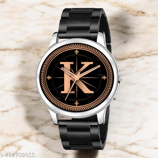 Talgo Analog Round Black Dial ALPHABET K Design Stylish Black Silicone Strap Classic Design Fancy Wrist Watch for Men and Boys, Pack of 1 - ALP-K-NEWAVO-SIL-CDBLK