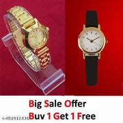 New classy best selling golden chain analog watch with free black ladies watch combo pack of 2 for girls and women