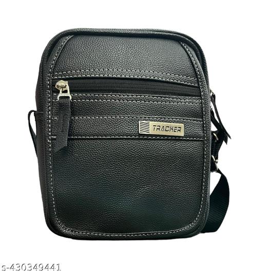 Black Pure Luxury Gloss Leather Small Sling Bag for Men | Chest Slinger bag | Crossbody Bag| Side Bag Men | Mini Leather Slings | Corporate Gift Item | Passport Sling.