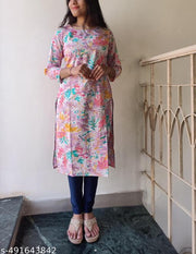 Elegant and Artistic Pastel Watercolor Kurta in Cotton with Three-Quarter Sleeves
