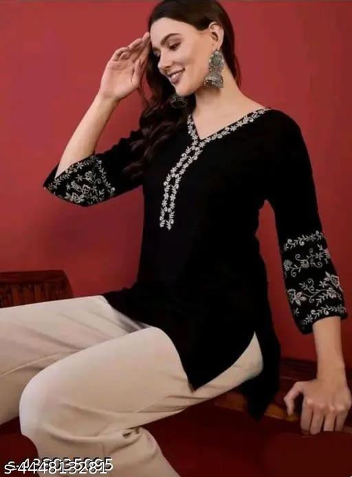 Short Black Embroidery kurta For Women