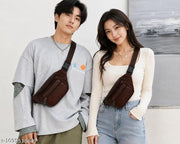 Premium Brown Leather Waist Bag for Men and Women, Stylish Crossbody Sling Fanny Pack with Multiple Zipper Pockets, Adjustable Strap, Travel, Casual, Outdoor and Everyday Use Waist Pouch