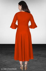 Stylish Anarkali Kurti with Gown Flare Latest Design Trendy Three Quarter Sleeve (ORANGE)