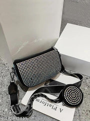 Rhinestone Latest Sling Bag With Coin Pouch Broad Belt  Pack of Combo Detachable Crossbody Wide Shoulder Strap Side Square Bling Bag Stylish Evening Clutch Trending Handbags Girls Latest Ladies Purse