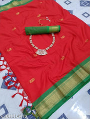 Golden Zari Cotton Silk Paithani Saree Red green