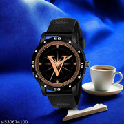 Femeo   Analog 9293  Watches Round Black Dial V Design Stylish Black PUU Strap Classic Design Fancy Wrist Watch for Men and Boys, Pack of 1 - A07ZALPHA-V-AVO-BLK-SFR