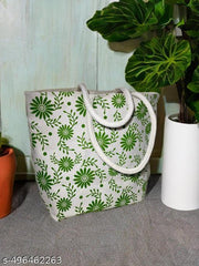 Green Flower Design Canvas Bag