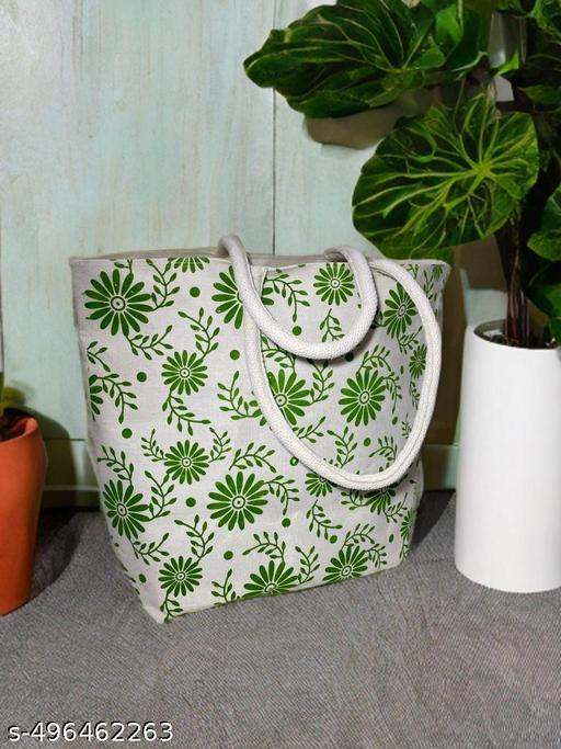 Green Flower Design Canvas Bag