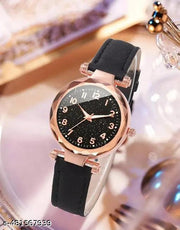 Stylish Classy Designer Black Starry Sky Numeral Dial Leather belt Wrist Watch Girls Fashion Analog Watch - For Women Casual Round Quartz Watch for Daily Life New Collection Women's Watch Shiny Fashion Quartz Watch Casual Style Ladies Watch (Only Watch )