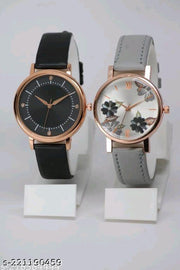 Best Quality Flower Designer with Star Designer Round Dial Leather Belt Analog Watches combo for women watches combo for girls watches combo Pack of 2