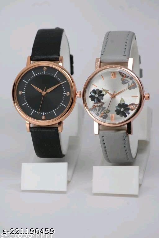Best Quality Flower Designer with Star Designer Round Dial Leather Belt Analog Watches combo for women watches combo for girls watches combo Pack of 2