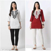 Short Kurta For Women Rayon white Embroidery Short Kurtis Combo