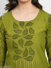 Women Green Handblock Printed Cotton Kurti