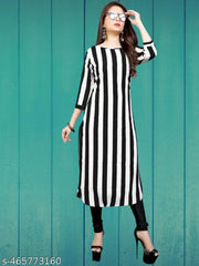 Printed American Crepe Stylish A-Line Black Lineing Kurti (42"inches)