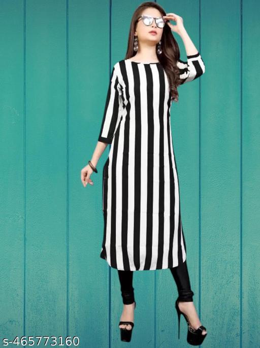 Printed American Crepe Stylish A-Line Black Lineing Kurti (42"inches)