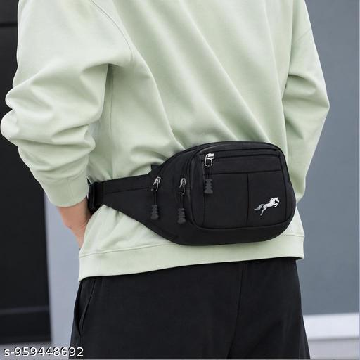 Unisex Sports Fanny Pack with Earphone Port | Lightweight Dual-Tone Waist Bag for Running, Gym & Travel | Multi-Pocket Crossbody Sling Bag