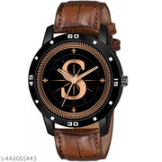Talgo Analog Round Black Dial ALPHABET S Design Stylish Brown Leather Strap Classic Design Fancy Wrist Watch for Men and Boys, Pack of 1 - ALPHA-S-AVO-BLK-DBRW-CRL