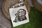 Eshaaver, Demon Slayer Tote featuring Nezuko Tanjiro,Zenitsu,Inosuke-Anime White Tote Bag for Women Men Girls Boys
