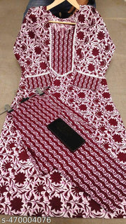 Women Kurti Set Floral Print Maroon