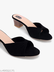Taydol Women Fancy slip-on Block medium Heel black velvet woven design pvc sole open toe Sandal (33)
