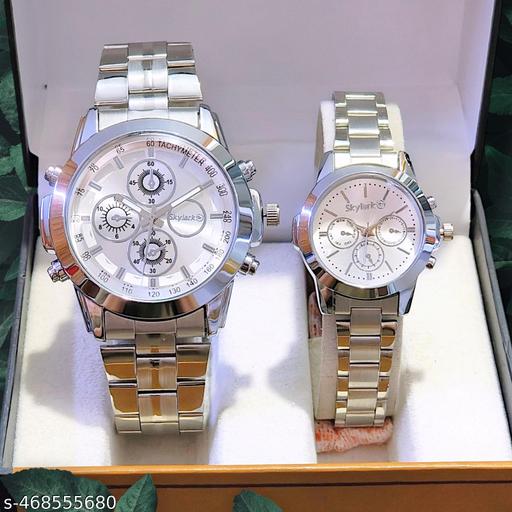 Attractive Coronagraph Design Silver Stainless Steel couple watch combo party wedding Couple Wedding Gift Combo, Anniversary Gift Combo, Couple Gift set - Men & Women