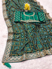 Women's Bandhani Printed Silk Saree with Unstitched Blouse 