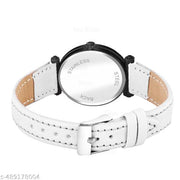 Krolexe Analog Round Black Dial ALPHABET S Design Stylish White Leather Strap Classic Design Fancy Wrist Watch for Women and Girls, Pack of 1 - ALP-S-GEN-BK-WHT-L