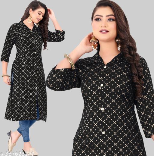 Rayon Kurti for women Gold Foil Print