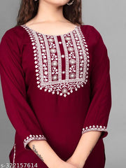 Women Embroidered Viscose Rayon A-line Kurta