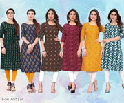 Women Printed Crepe Kurti (Combo Of 6)