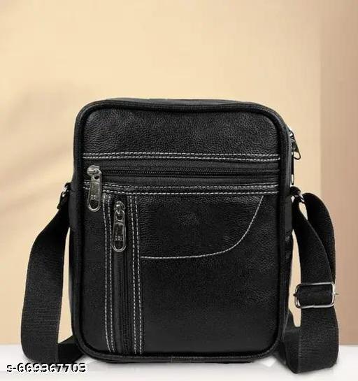 Men shoulder bag | Small travel bag for men | Office sling bag men | Premium Leather Crossbody Sling Bag for Men | Compact Side Bag with Zipper Black