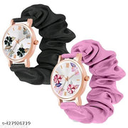 Scrunchies Watch Classic & Unique Scrunchies Watches Strap Cloth Soft Pattern Solid Fabric Wristband Watch Cute Elastic Scrunchy Bands Watch for Women & Girls