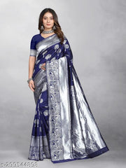 Fashionable Silver Zari Work Banarasi Silk Saree