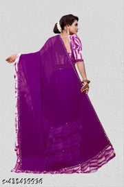 Women's Georgette Saree With Blouse Piece, Ruffle Frill Saree