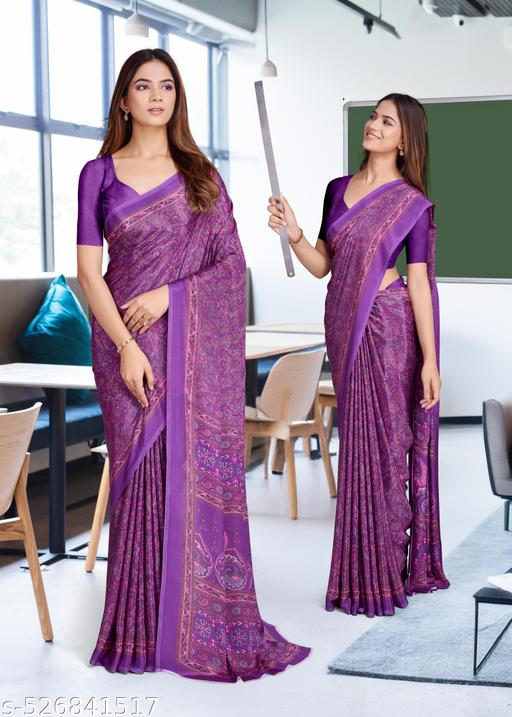 PURE ITALIAN CREPE SILK UNIFORM SAREE WITH RUNNING UNSTITCHED BLOUSE AND PALLU SANIYA 7015