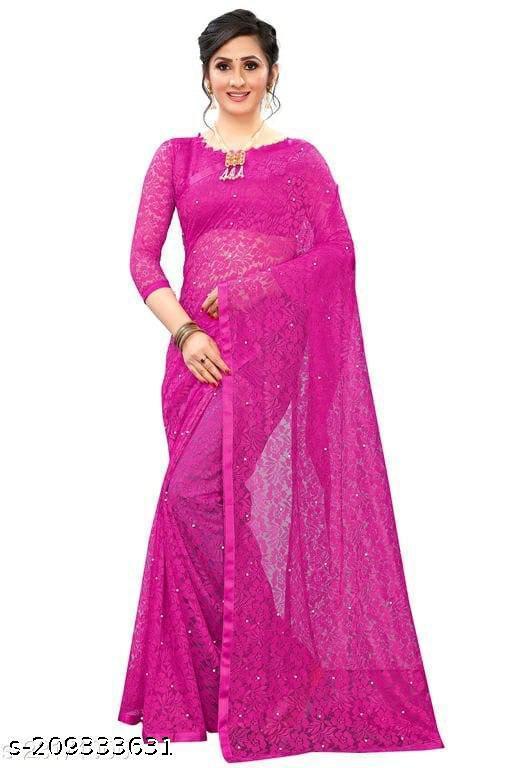 Brasso Net Pink Beads & Stone saree with blouse