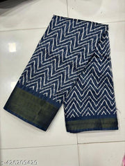 Attractive cotton silk leheria printed with crystel zari patta saree