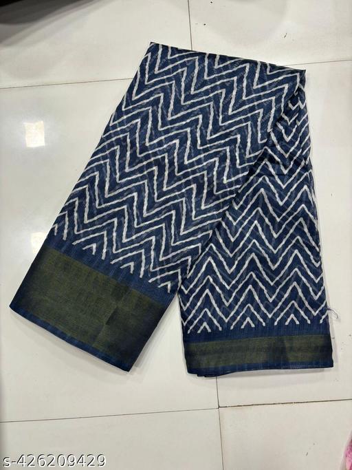 Attractive cotton silk leheria printed with crystel zari patta saree