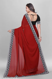 Plain Georgette Saree Enhanced with Designer Lace Border