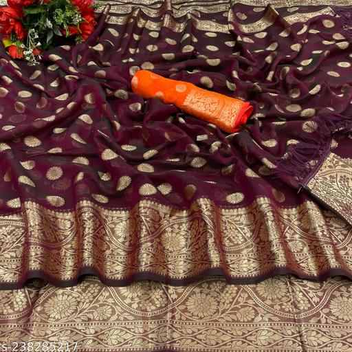 Crepe Jeq. Saree with contrast color Blouse