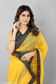 Elegant Party Wear Saree with Sequin Lace Border and Matching Designer Sequin Blouse for Women