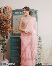 TDG present pure faux georgette saree with mirror stone work and three layer work embroidery design with stylish separate embroidery blouse piece for this season and party wear for women's n girls