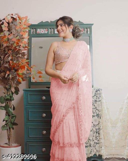 TDG present pure faux georgette saree with mirror stone work and three layer work embroidery design with stylish separate embroidery blouse piece for this season and party wear for women's n girls